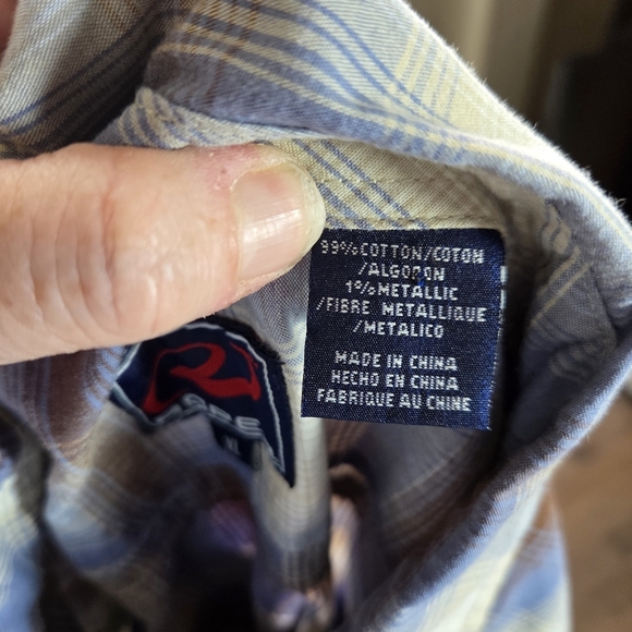 Roper Men's Blue And BrownPlaid Shirt With Pearl Snap Buttons Size XL - Picture 5 of 6